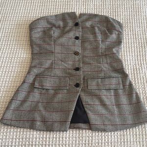 Strapless plaid button-up top, from Vici
